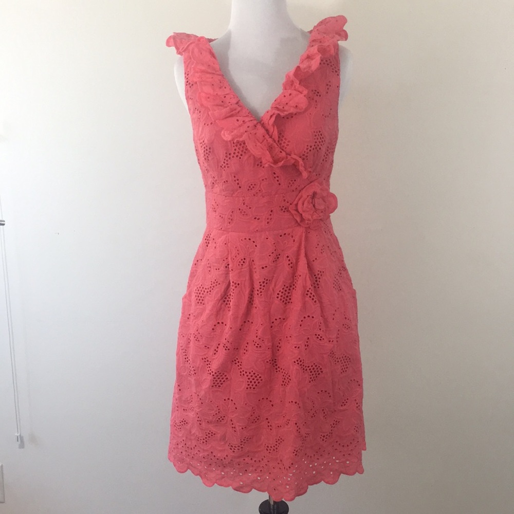 Eliza J coral pink eyelet dress size 6